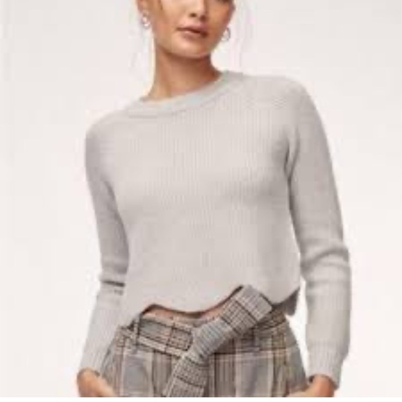 Aritzia Wilfred Sardou Ribbed Crew Neck Sweater cropped scalloped hem XS - Picture 6 of 6